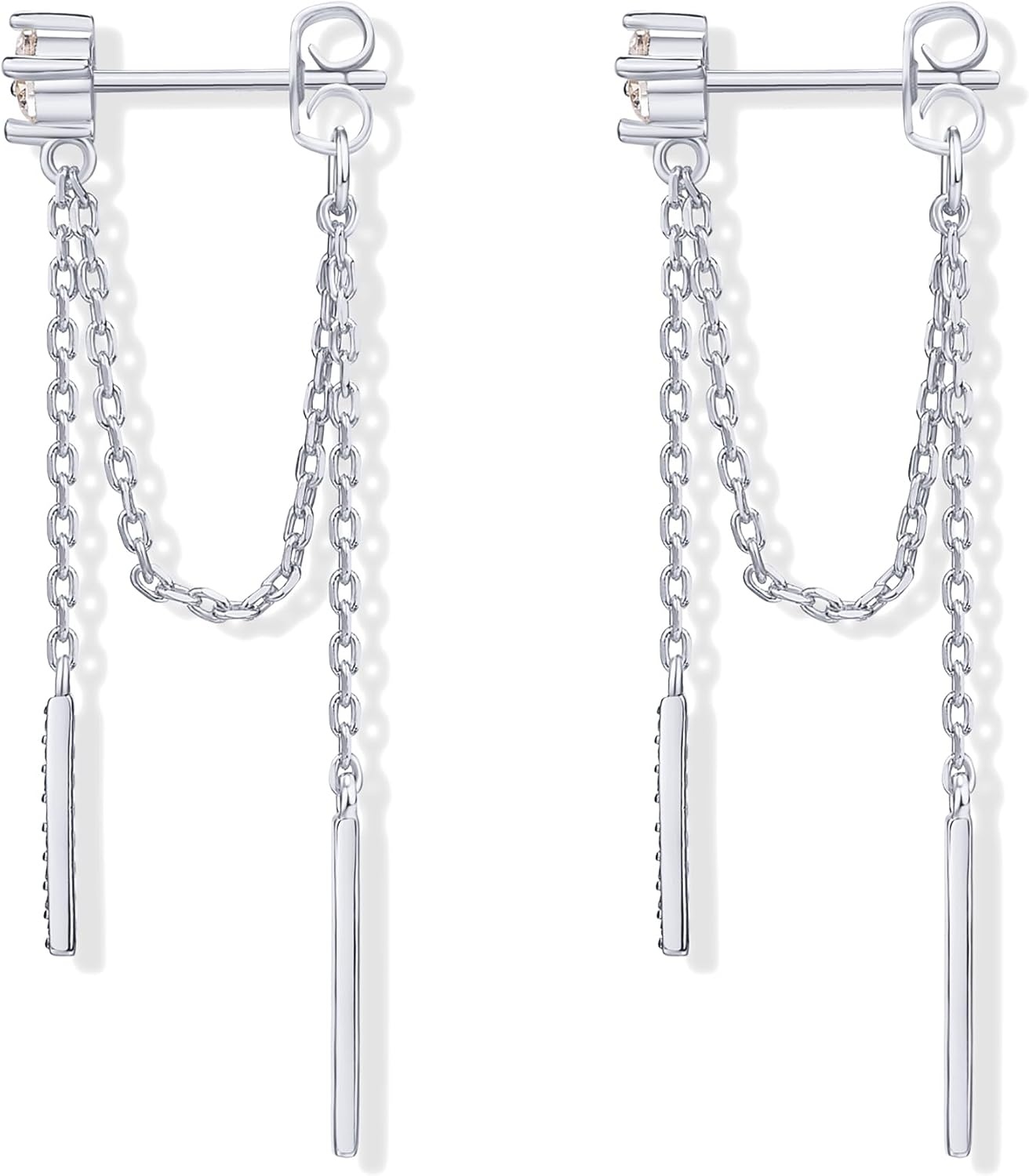 image:imagePAVOI 18K Gold Plated 925 Sterling Silver Posts Drop Dangle Chain Earrings for Women Dangling Chain Studs Cubic Zirconia Ball Threader Earscapes EarringsWhite Gold