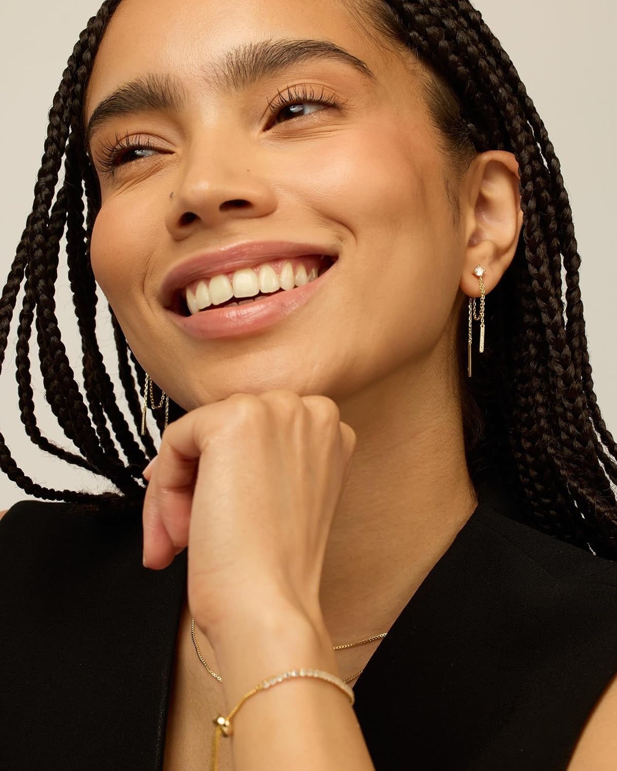 image:imagePAVOI 18K Gold Plated 925 Sterling Silver Posts Drop Dangle Chain Earrings for Women Dangling Chain Studs Cubic Zirconia Ball Threader Earscapes EarringsWhite Gold