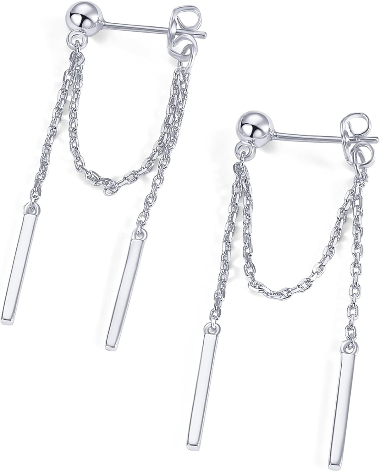 image:imagePAVOI 18K Gold Plated 925 Sterling Silver Posts Drop Dangle Chain Earrings for Women Dangling Chain Studs Cubic Zirconia Ball Threader Earscapes EarringsWhite Gold