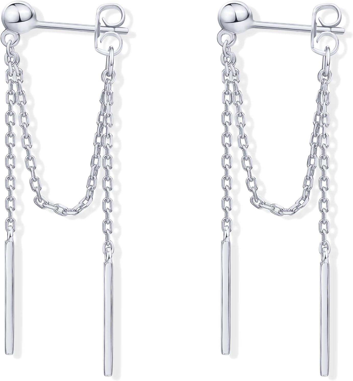 image:imagePAVOI 18K Gold Plated 925 Sterling Silver Posts Drop Dangle Chain Earrings for Women Dangling Chain Studs Cubic Zirconia Ball Threader Earscapes EarringsWhite Gold