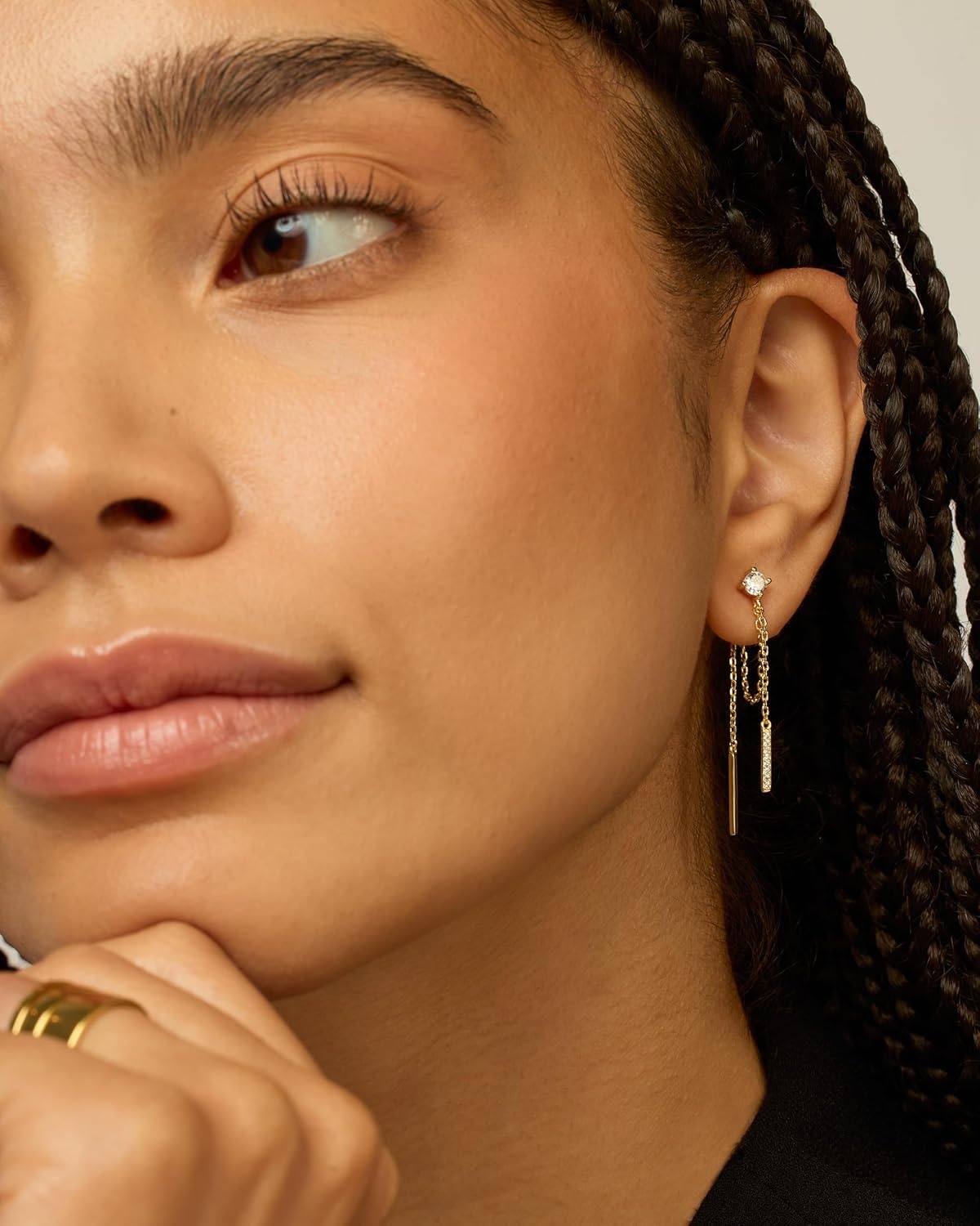 image:imagePAVOI 18K Gold Plated 925 Sterling Silver Posts Drop Dangle Chain Earrings for Women Dangling Chain Studs Cubic Zirconia Ball Threader Earscapes EarringsWhite Gold