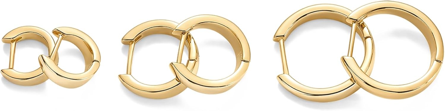 image:imagePAVOI 18K Gold Plated 925 Sterling Silver Posts Small Hoop Earrings for Women Trendy Geometric Plain Chunky Huggie Earscape Piercing Pack Hypoallergenic Everyday Gold Hoop Earrings SetWide