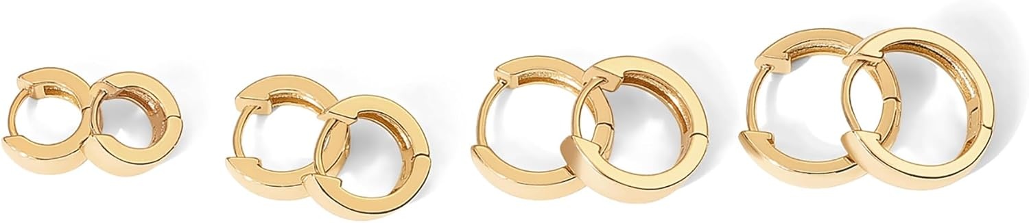 image:imagePAVOI 18K Gold Plated 925 Sterling Silver Posts Small Hoop Earrings for Women Trendy Geometric Plain Chunky Huggie Earscape Piercing Pack Hypoallergenic Everyday Gold Hoop Earrings Set4Piece Set