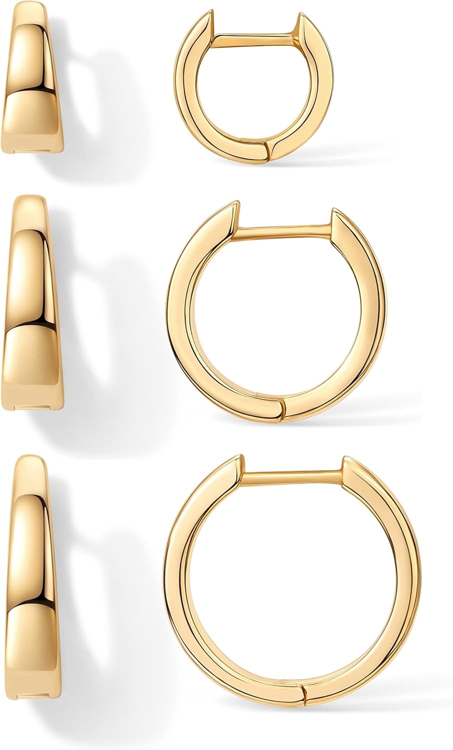 image:imagePAVOI 18K Gold Plated 925 Sterling Silver Posts Small Hoop Earrings for Women Trendy Geometric Plain Chunky Huggie Earscape Piercing Pack Hypoallergenic Everyday Gold Hoop Earrings SetWide