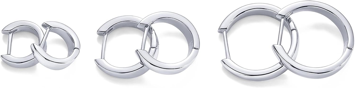 image:imagePAVOI 18K Gold Plated 925 Sterling Silver Posts Small Hoop Earrings for Women Trendy Geometric Plain Chunky Huggie Earscape Piercing Pack Hypoallergenic Everyday Gold Hoop Earrings SetWide
