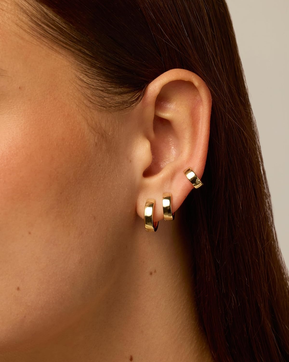 image:imagePAVOI 18K Gold Plated 925 Sterling Silver Posts Small Hoop Earrings for Women Trendy Geometric Plain Chunky Huggie Earscape Piercing Pack Hypoallergenic Everyday Gold Hoop Earrings Set4Piece Set