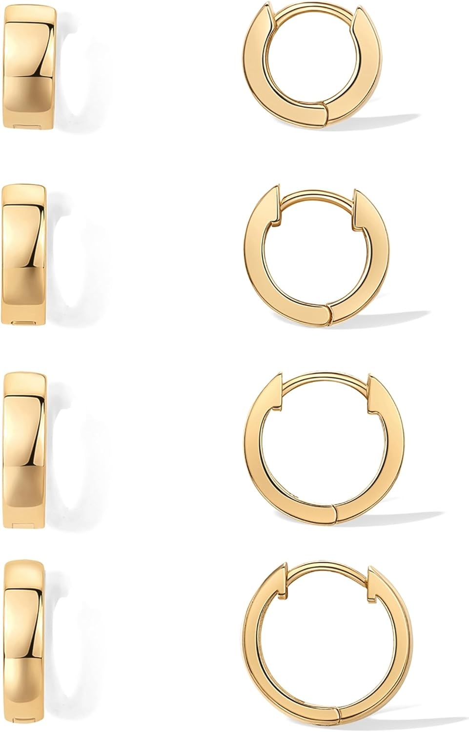 image:imagePAVOI 18K Gold Plated 925 Sterling Silver Posts Small Hoop Earrings for Women Trendy Geometric Plain Chunky Huggie Earscape Piercing Pack Hypoallergenic Everyday Gold Hoop Earrings Set4Piece Set