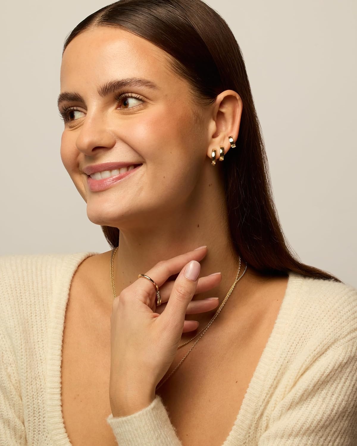 image:imagePAVOI 18K Gold Plated 925 Sterling Silver Posts Small Hoop Earrings for Women Trendy Geometric Plain Chunky Huggie Earscape Piercing Pack Hypoallergenic Everyday Gold Hoop Earrings Set4Piece Set
