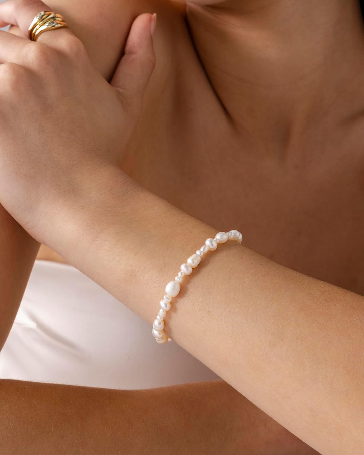 image:imagePAVOI 18K Gold Plated Beaded Freshwater Cultured Pearl Bracelet for Women Dainty Bracelet with Pearl BeadsPearls