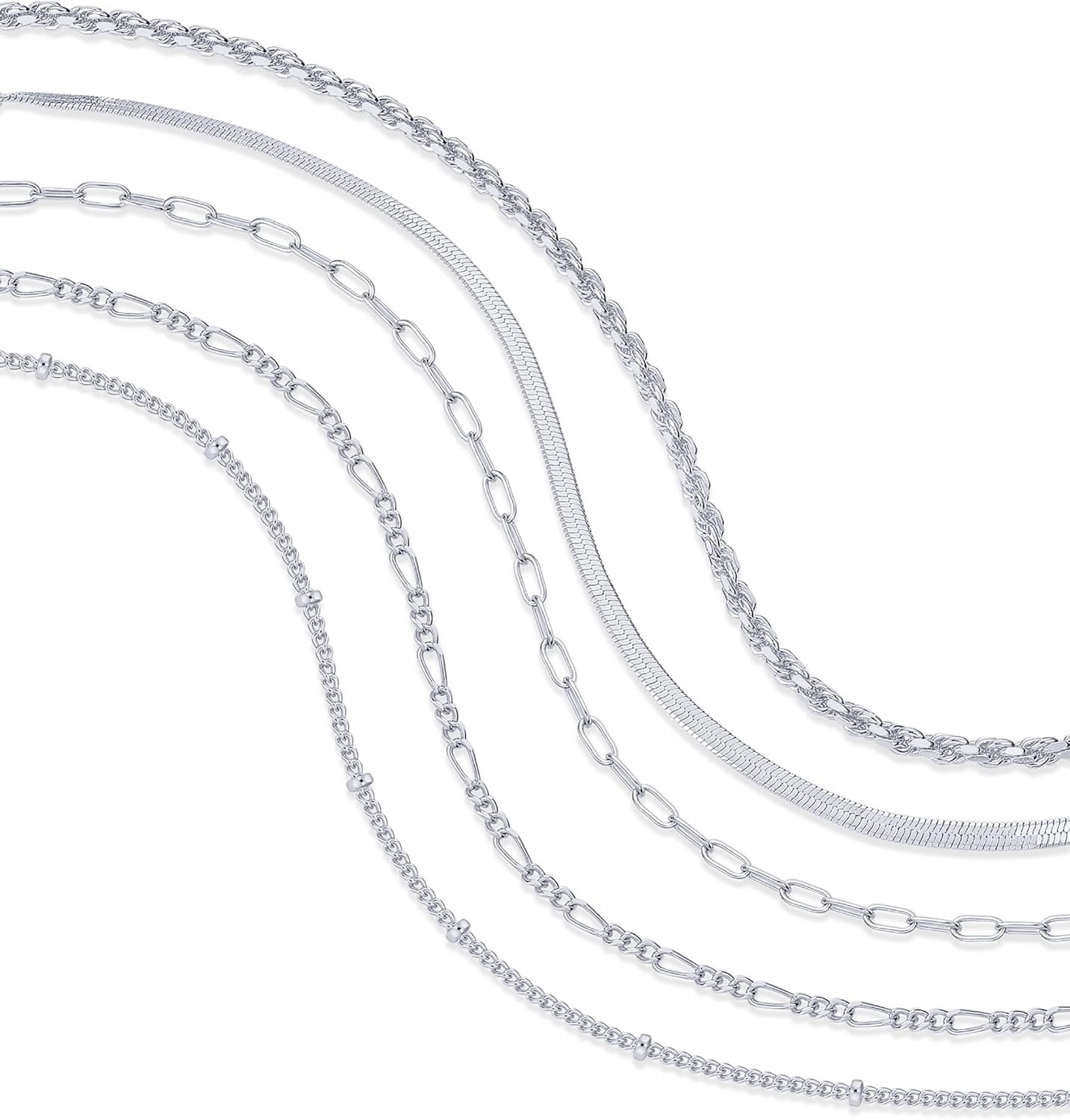 image:imagePAVOI 18K Gold Plated Chain Bracelet Pack for Women Jewelry Set of 5 Stackable Bracelets Paperclip Snake Rope Figaro Beaded Chains5Piece Set