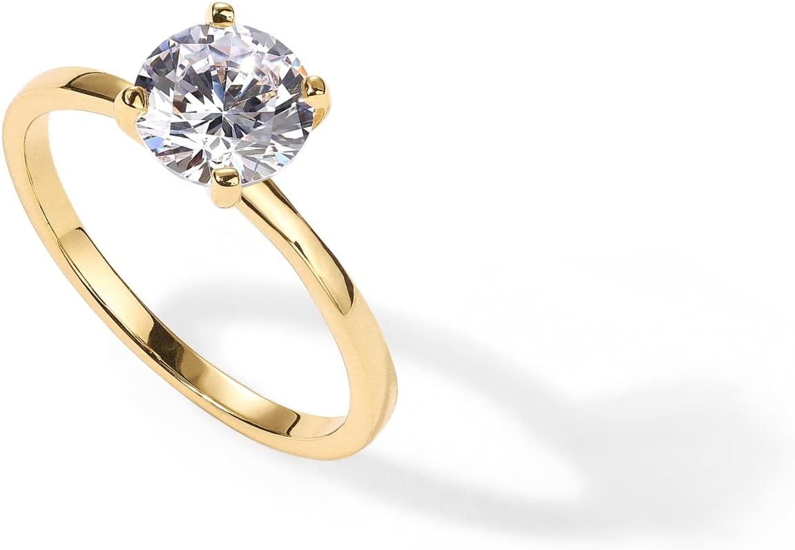 image:imagePAVOI 18K Sterling Silver Gold Round Cut Solitare 15 CT Moissanite Engagement Rings for Women Moissanite Wedding Band for Women Stone Promise RingsYellow Gold