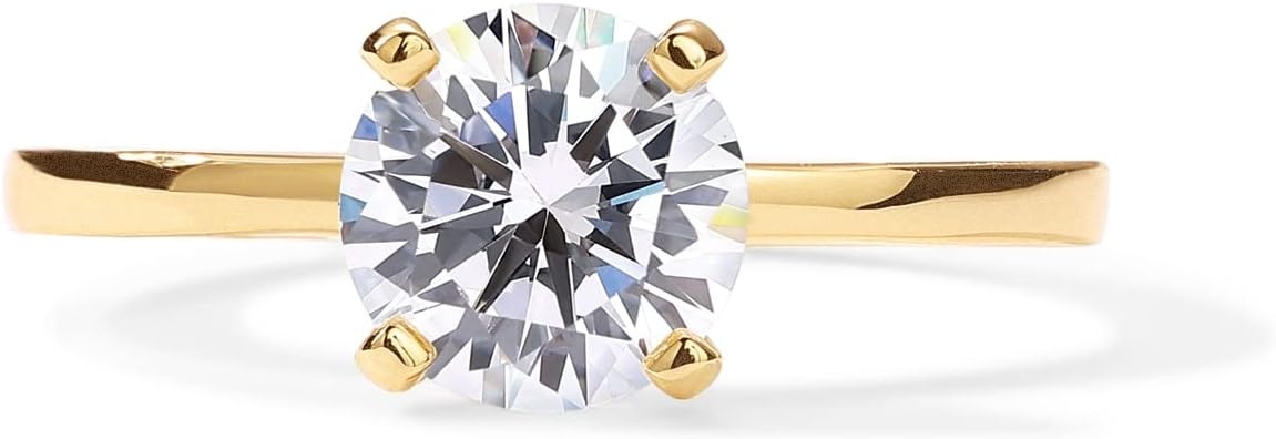 image:imagePAVOI 18K Sterling Silver Gold Round Cut Solitare 15 CT Moissanite Engagement Rings for Women Moissanite Wedding Band for Women Stone Promise RingsYellow Gold