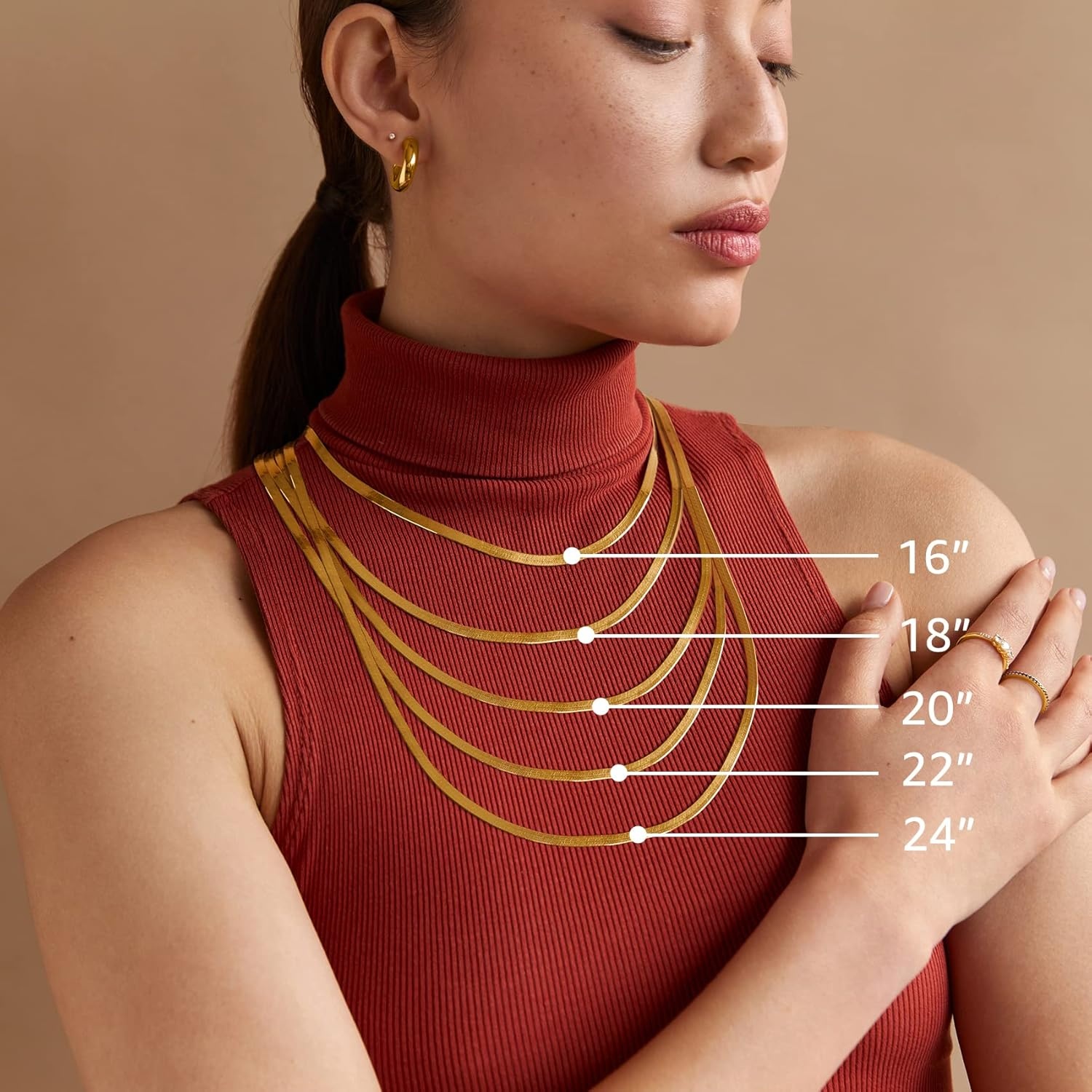 image:imagePAVOI 22K Gold Plated Chain Necklace For Women Italian Solid 925 Sterling Silver Necklace for Men Cuban Link Rope Snake amp Rope DiamondCut Herringbone Trendy Unisex JewelryYellow Gold