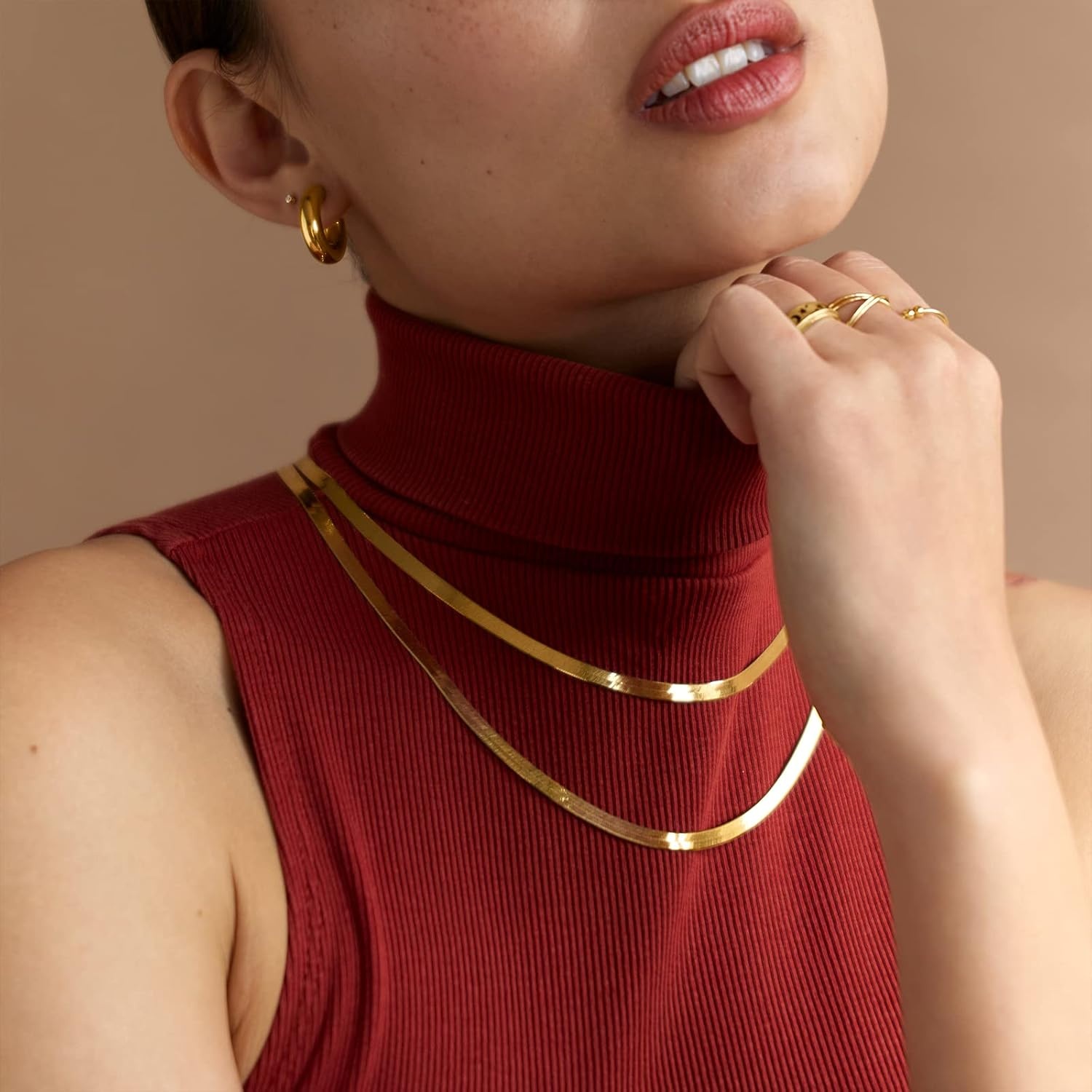 image:imagePAVOI 22K Gold Plated Chain Necklace For Women Italian Solid 925 Sterling Silver Necklace for Men Cuban Link Rope Snake amp Rope DiamondCut Herringbone Trendy Unisex JewelryYellow Gold