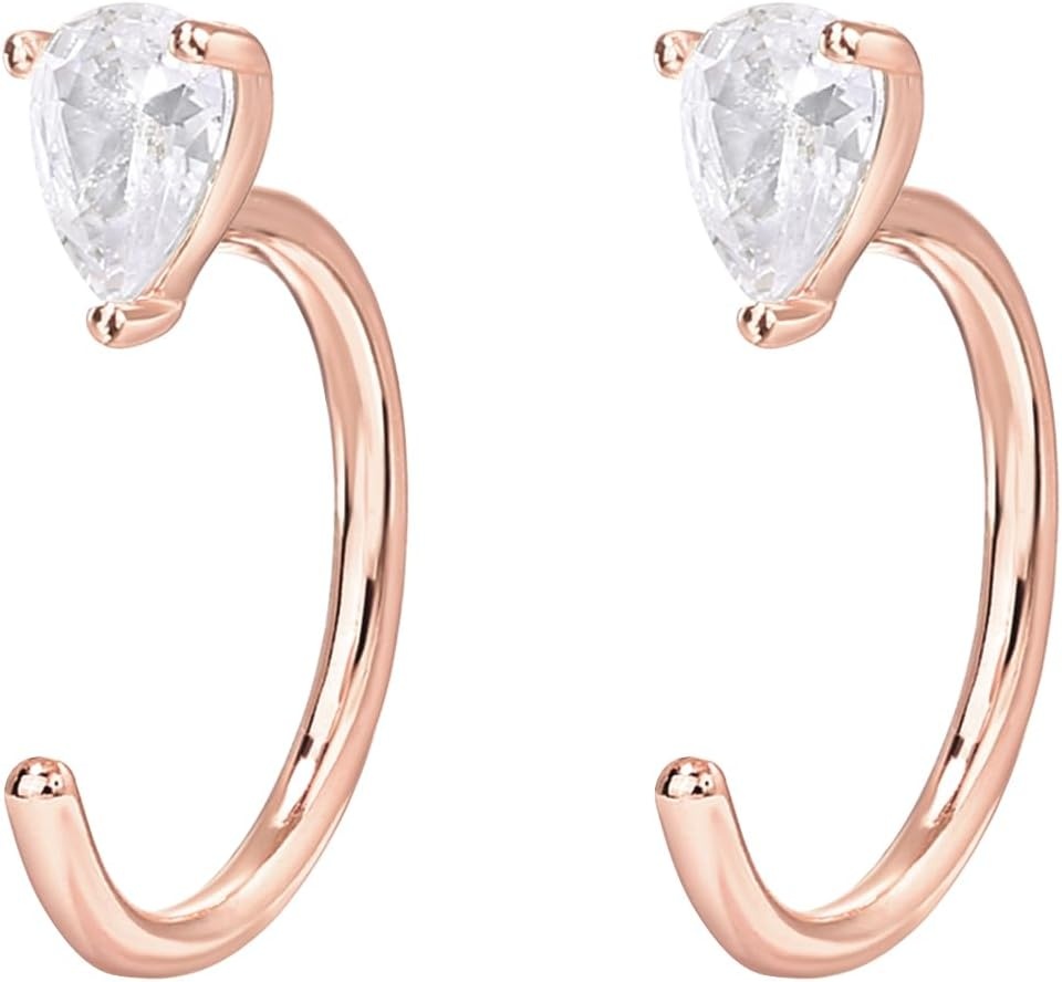 image:imagePAVOI 925 Sterling Silver Huggie Half Hoop Earrings Hypoallergenic Minimalist Tiny Cartilage EarringRose Gold