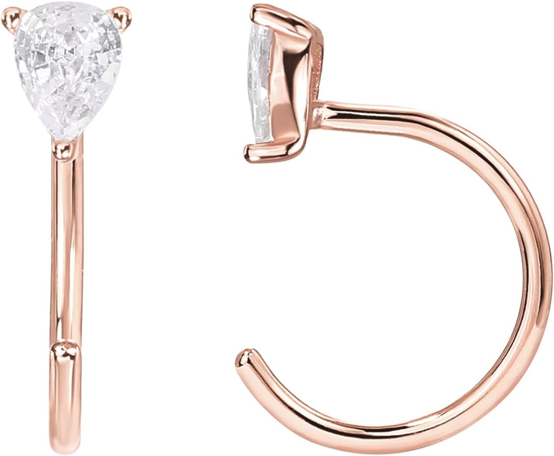 image:imagePAVOI 925 Sterling Silver Huggie Half Hoop Earrings Hypoallergenic Minimalist Tiny Cartilage EarringRose Gold