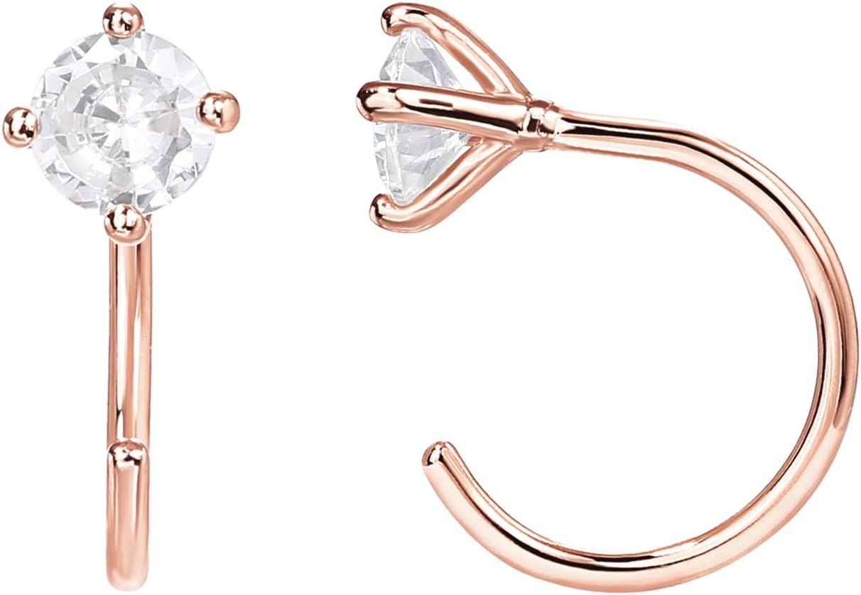 image:imagePAVOI 925 Sterling Silver Huggie Half Hoop Earrings Hypoallergenic Minimalist Tiny Cartilage EarringRose Gold
