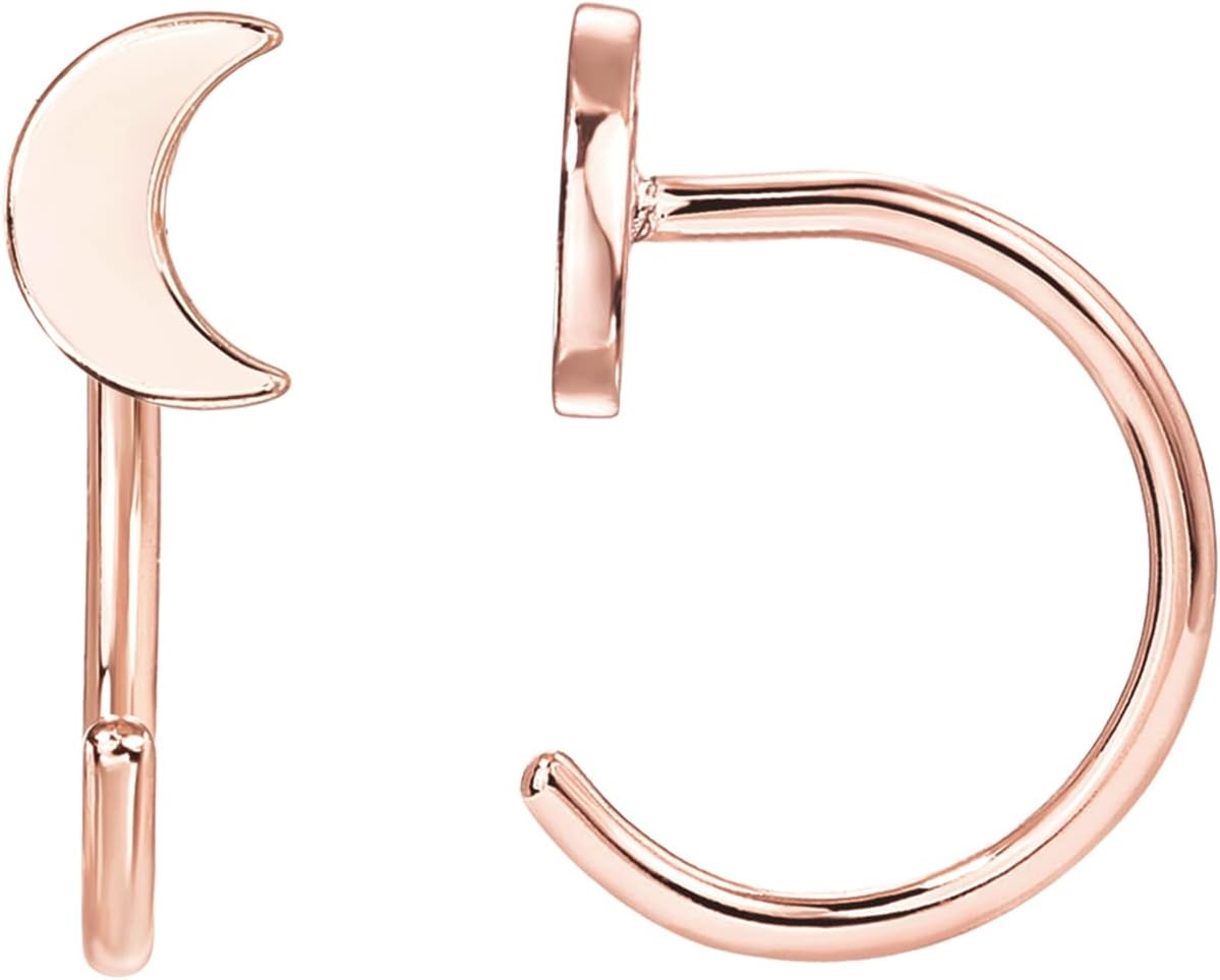 image:imagePAVOI 925 Sterling Silver Huggie Half Hoop Earrings Hypoallergenic Minimalist Tiny Cartilage EarringRose Gold