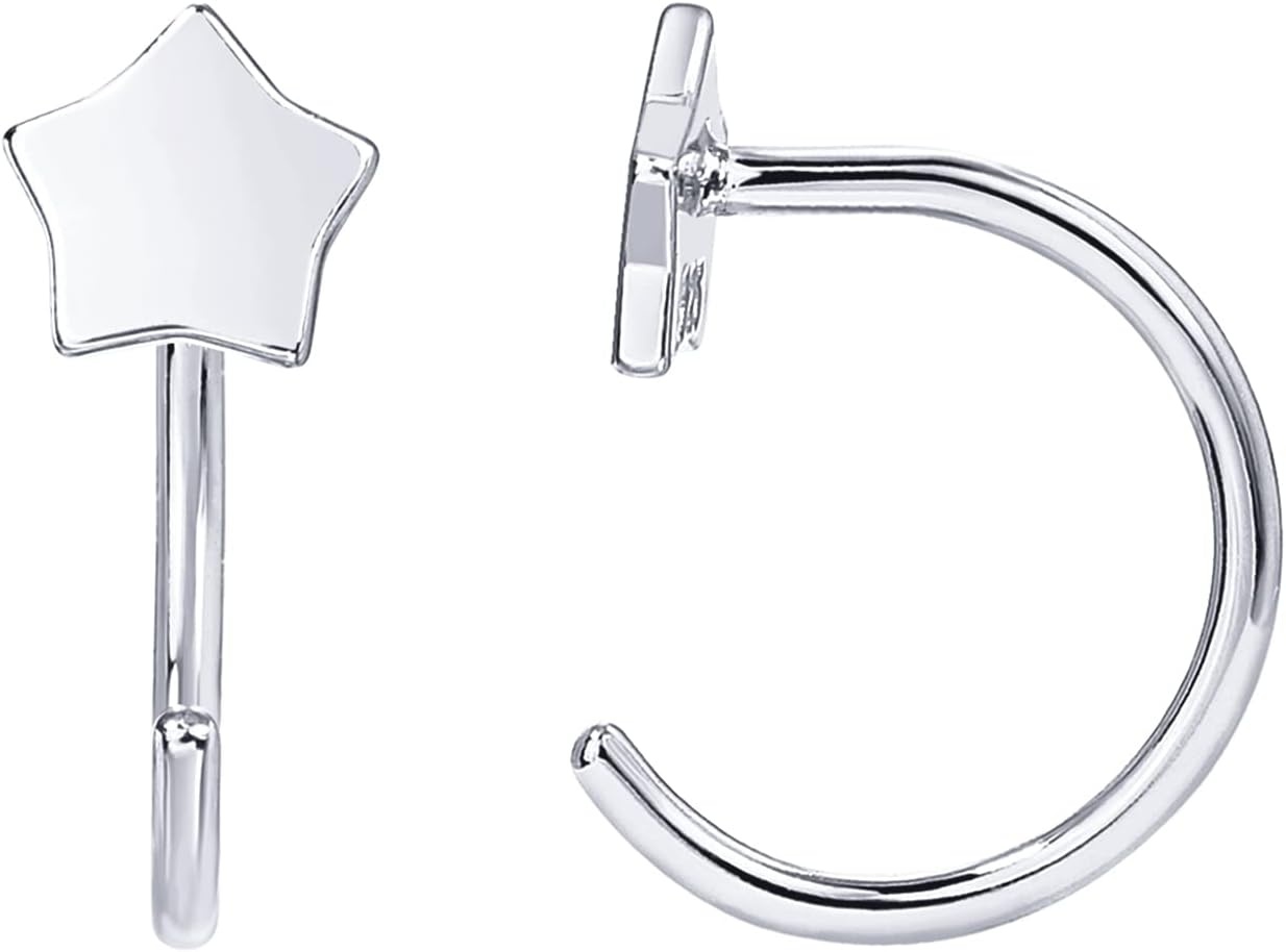 image:imagePAVOI 925 Sterling Silver Huggie Half Hoop Earrings Hypoallergenic Minimalist Tiny Cartilage EarringWhite Gold