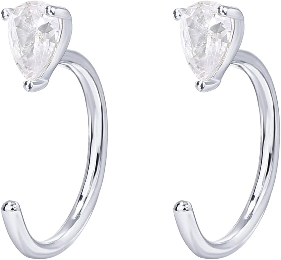 image:imagePAVOI 925 Sterling Silver Huggie Half Hoop Earrings Hypoallergenic Minimalist Tiny Cartilage EarringWhite Gold