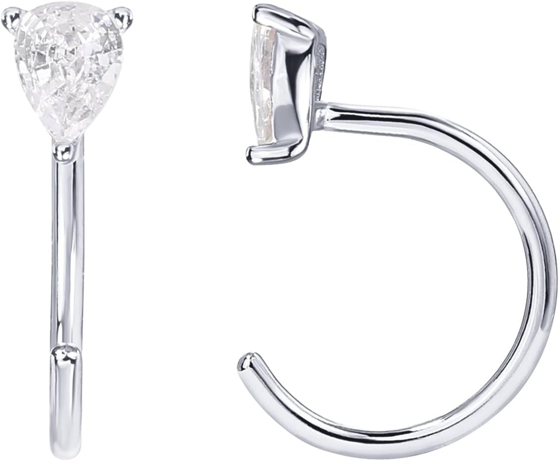image:imagePAVOI 925 Sterling Silver Huggie Half Hoop Earrings Hypoallergenic Minimalist Tiny Cartilage EarringWhite Gold