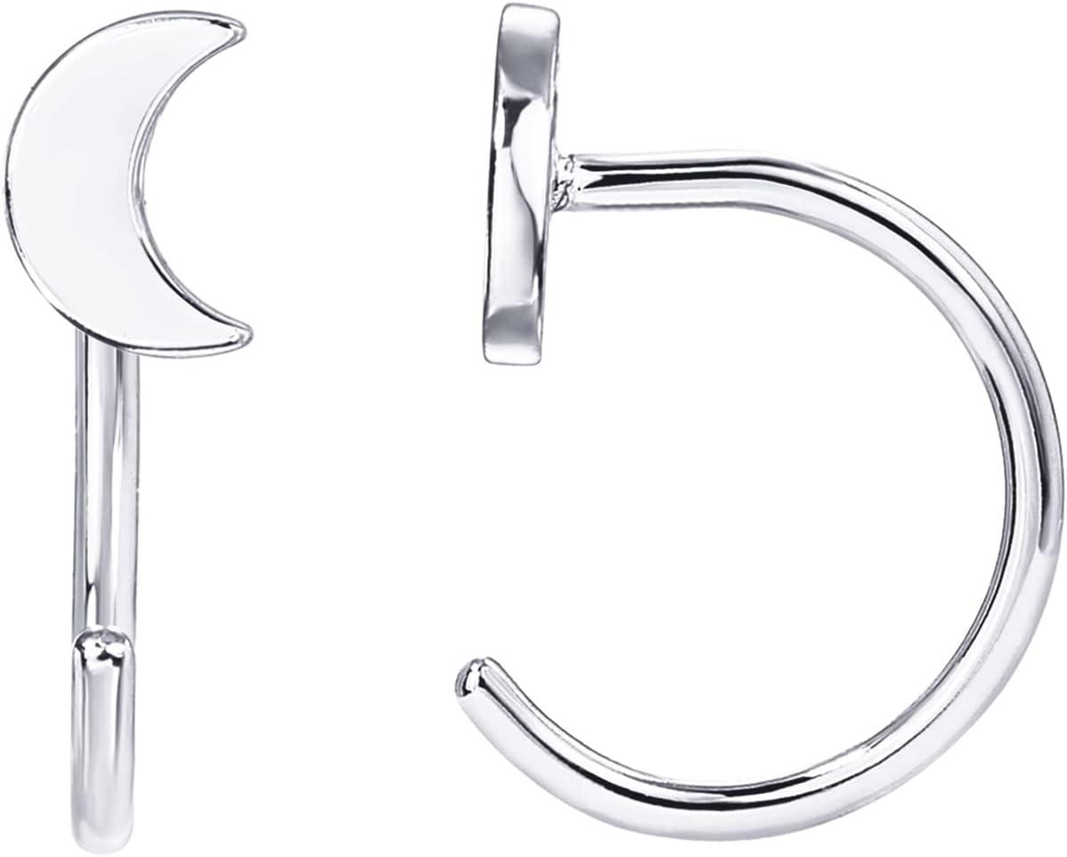 image:imagePAVOI 925 Sterling Silver Huggie Half Hoop Earrings Hypoallergenic Minimalist Tiny Cartilage EarringWhite Gold