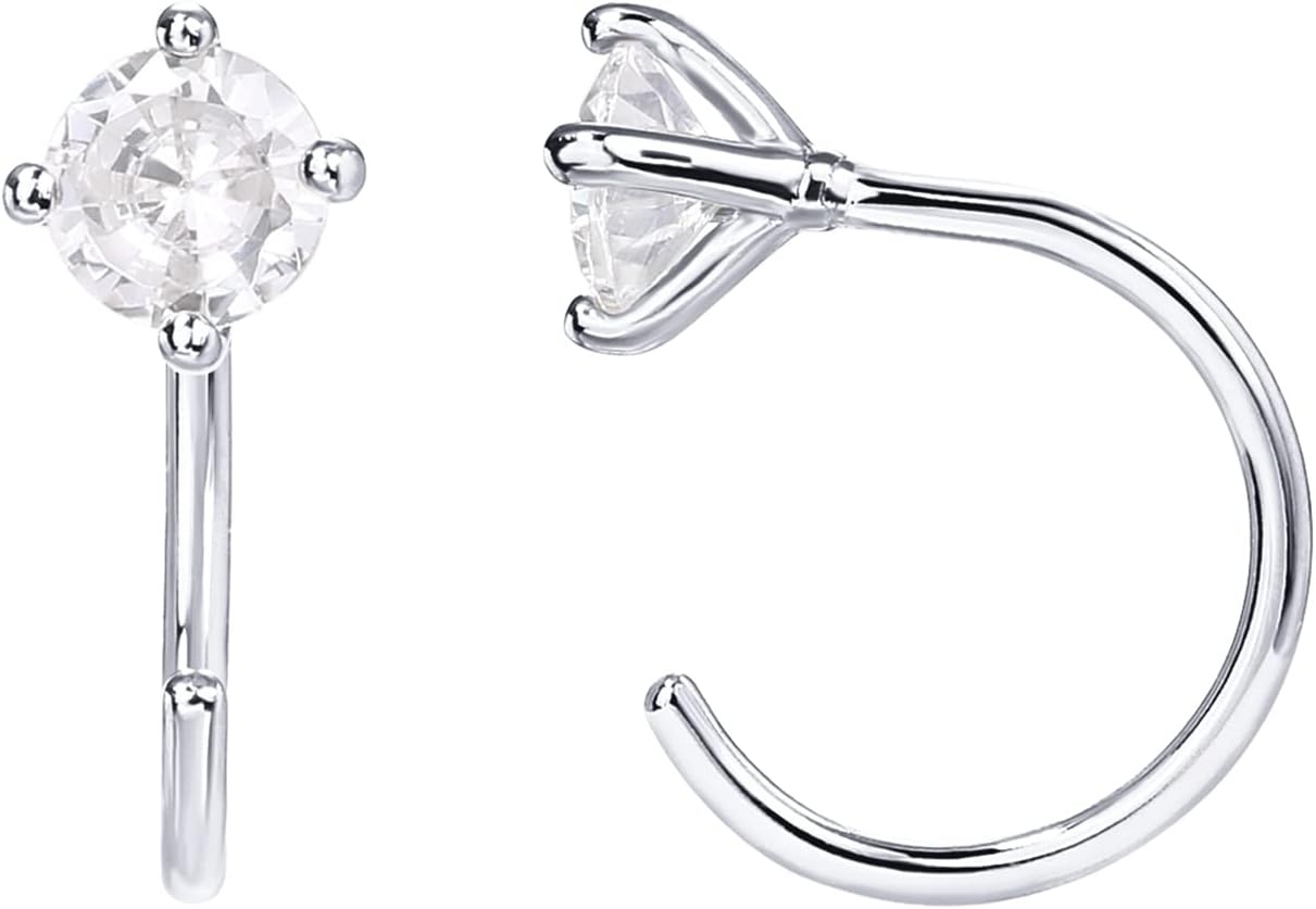 image:imagePAVOI 925 Sterling Silver Huggie Half Hoop Earrings Hypoallergenic Minimalist Tiny Cartilage EarringWhite Gold