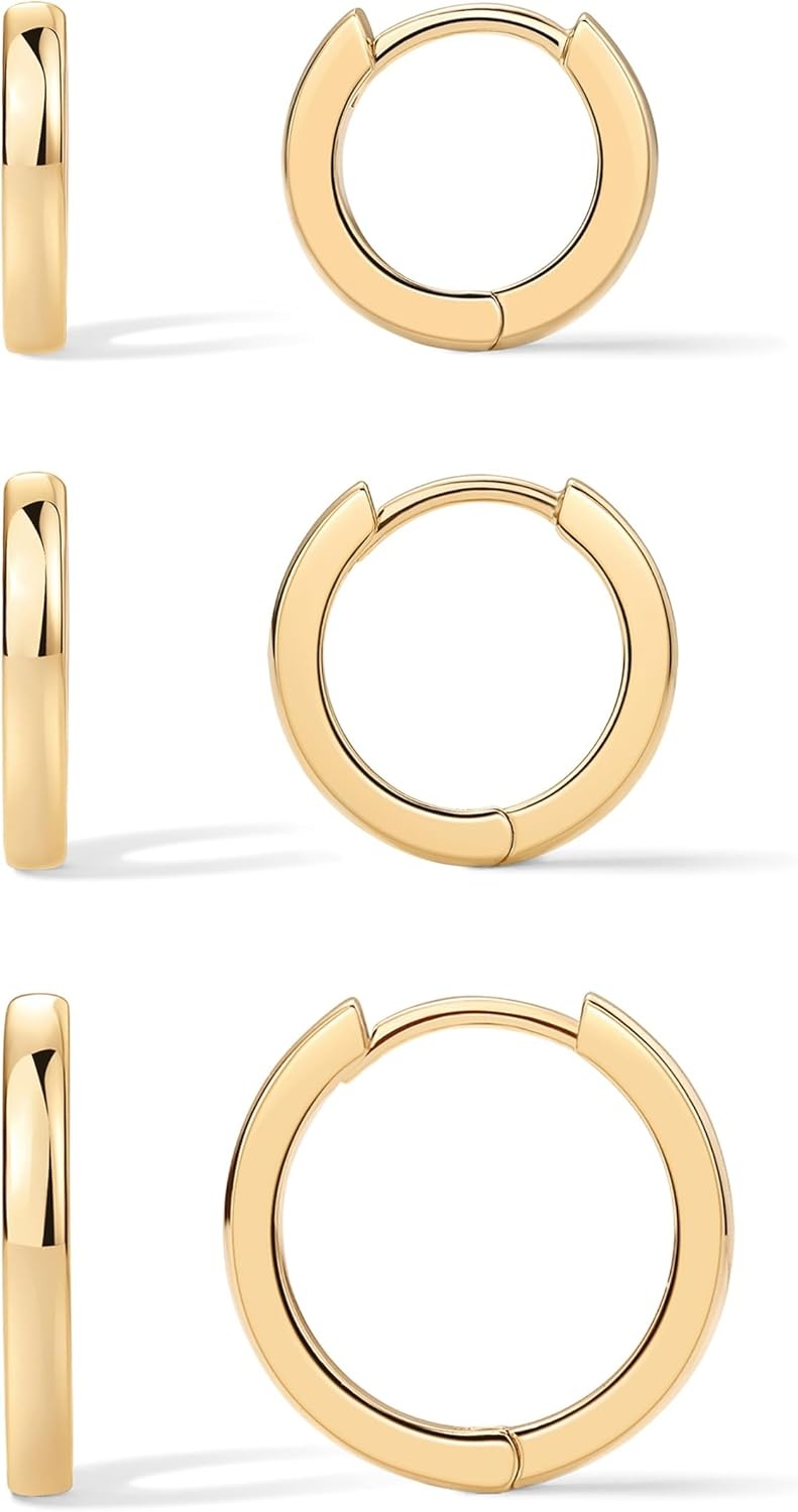 image:imagePAVOI Gold Hoop Earrings for Women 14K Gold Plated 925 Sterling Silver Posts 3 Pairs Hoop Earrings Set for Women Hypoallergenic Huggie Earring PackPlain