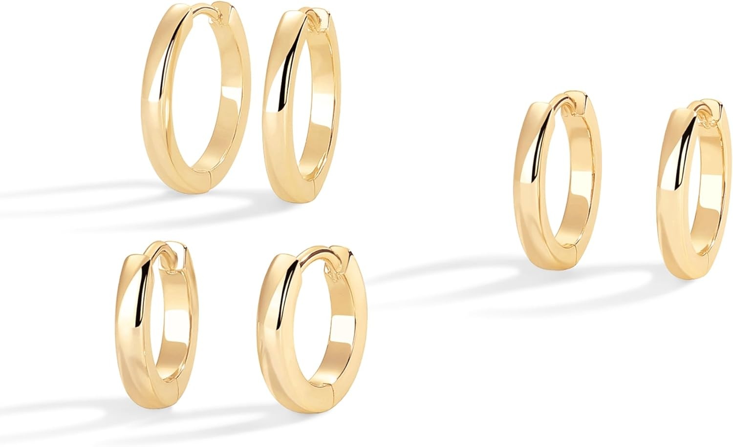 image:imagePAVOI Gold Hoop Earrings for Women 14K Gold Plated 925 Sterling Silver Posts 3 Pairs Hoop Earrings Set for Women Hypoallergenic Huggie Earring PackPlain