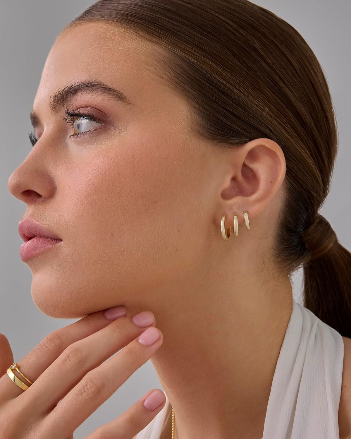 image:imagePAVOI Gold Hoop Earrings for Women 14K Gold Plated 925 Sterling Silver Posts 3 Pairs Hoop Earrings Set for Women Hypoallergenic Huggie Earring PackPlain