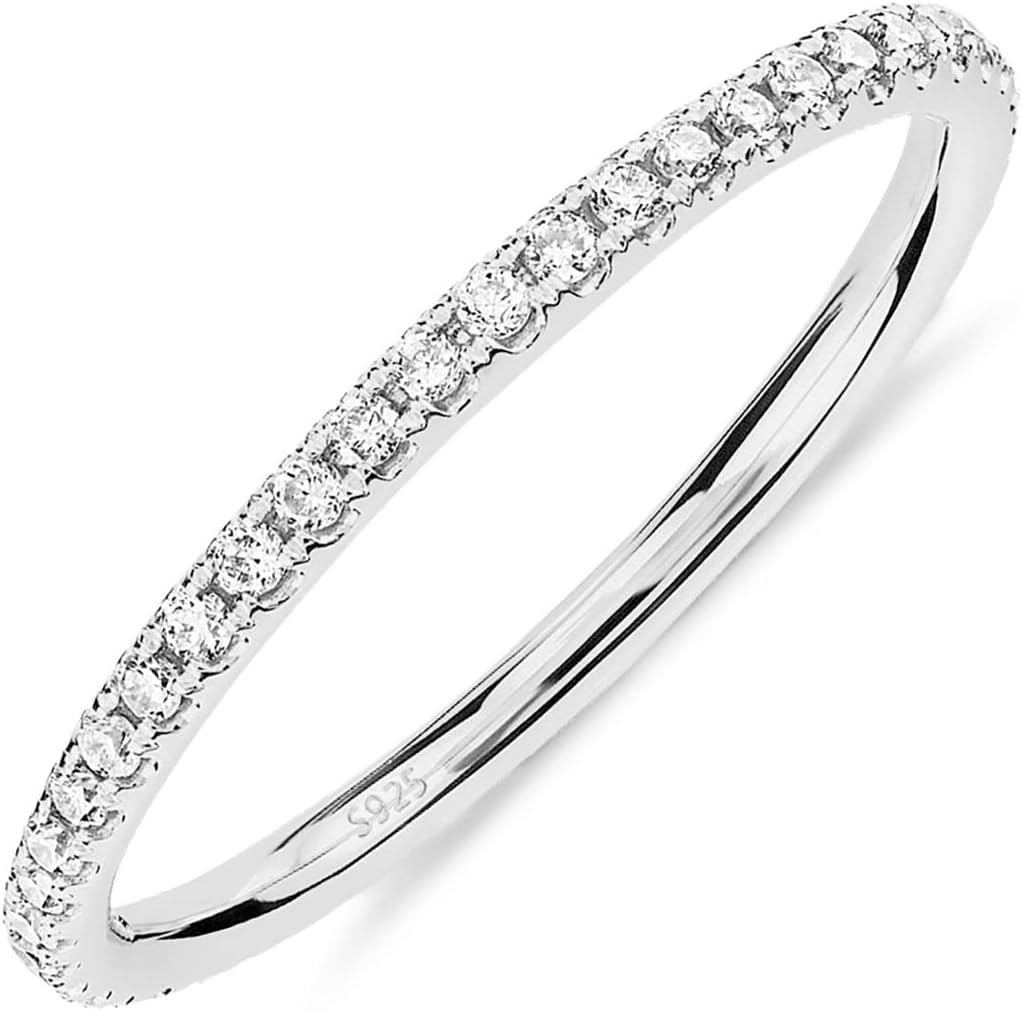 image:imagePAVOI Gold Plated Solid 925 Sterling Silver CZ Simulated Diamond Stackable Ring Eternity Bands for Women1Pack White Gold