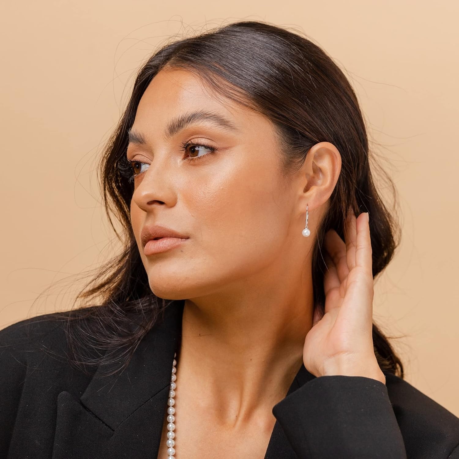 image:imagePAVOI Handpicked AAA Quality Freshwater Cultured Pearl Earrings Leverback Dangle Stud Pearl EarringsWhite Gold