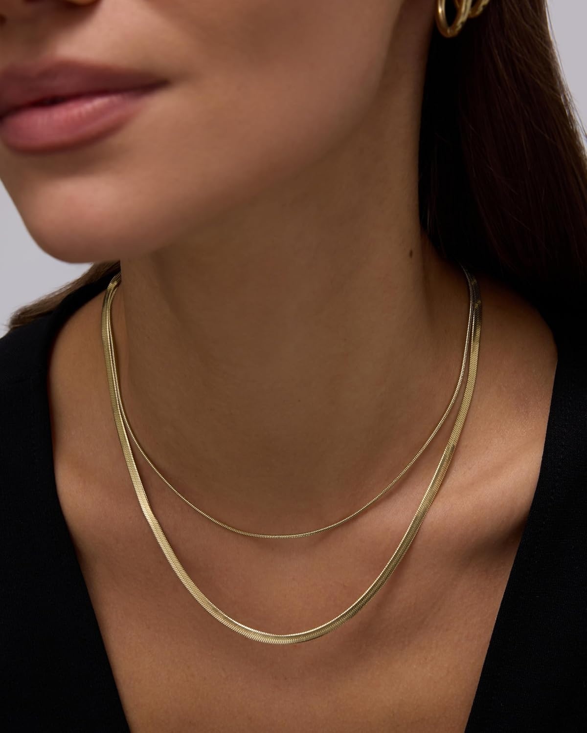 image:imagePAVOI Waterproof Chain Necklace for Women 14K Gold Plated Flat Curb Herringbone Snake Rope Figaro Cuban Link amp Paperclip Necklace Trendy Stainless Steel Chain Fashion JewelryWhite Gold