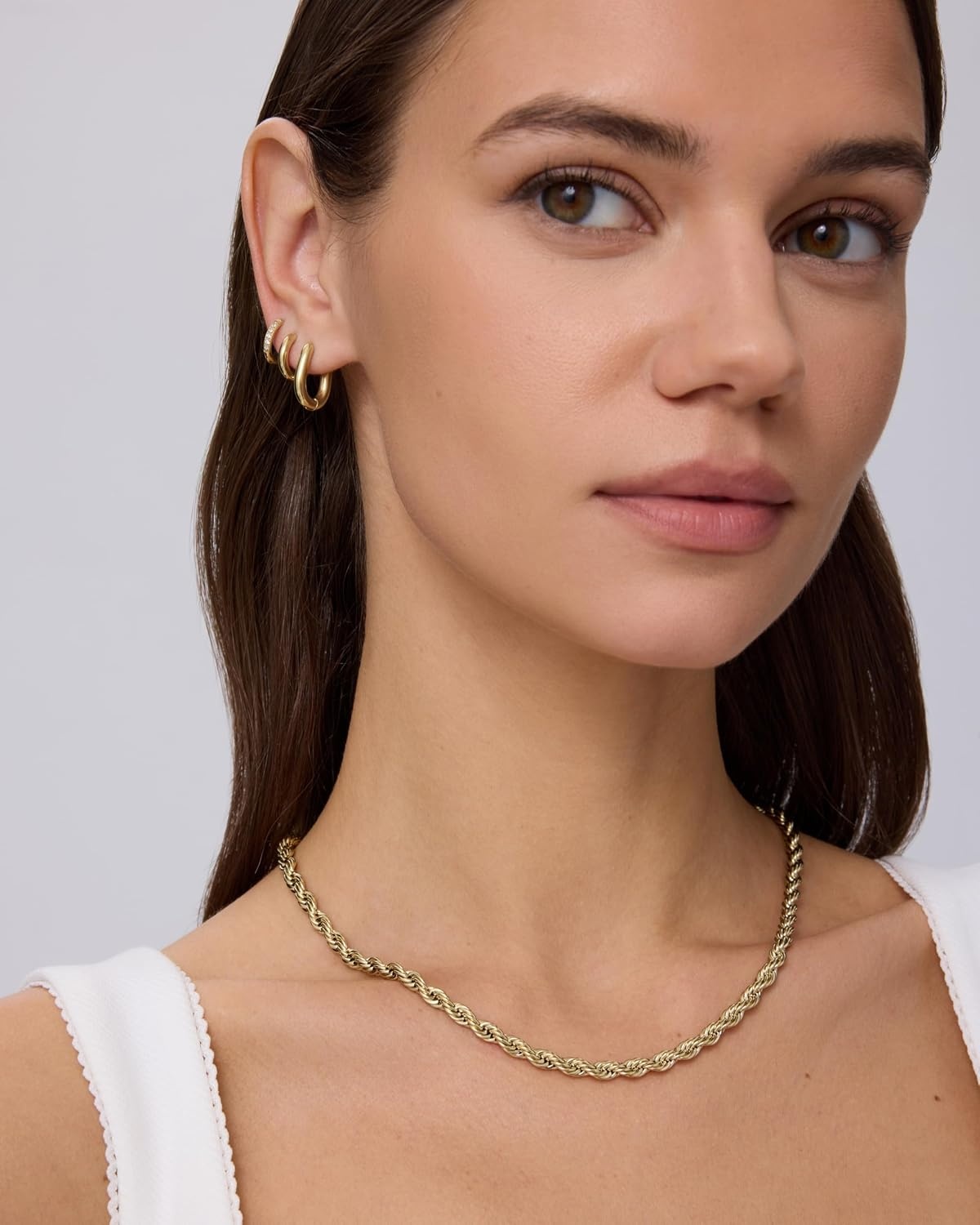image:imagePAVOI Waterproof Chain Necklace for Women 14K Gold Plated Flat Curb Herringbone Snake Rope Figaro Cuban Link amp Paperclip Necklace Trendy Stainless Steel Chain Fashion JewelryYellow Gold