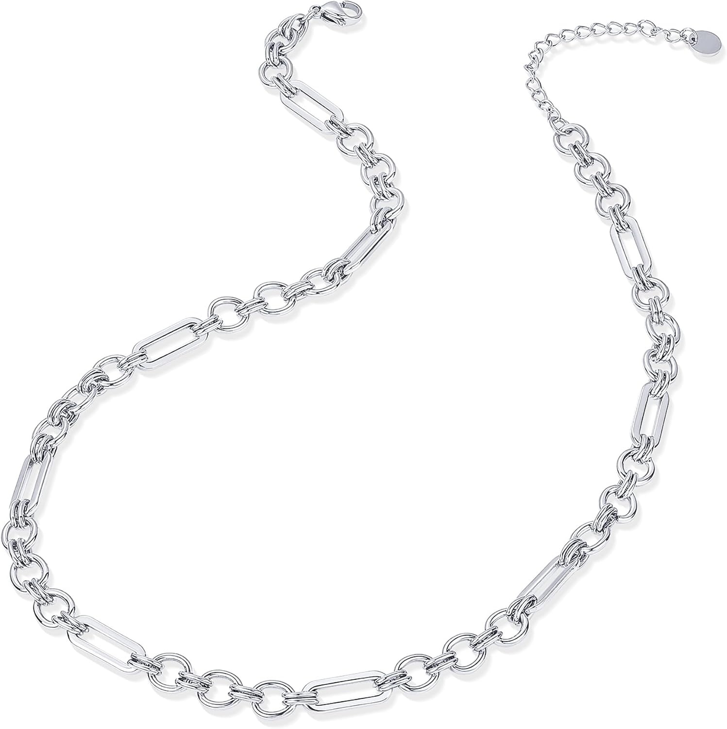 image:imagePAVOI Waterproof Chain Necklace for Women 14K Gold Plated Flat Curb Herringbone Snake Rope Figaro Cuban Link amp Paperclip Necklace Trendy Stainless Steel Chain Fashion JewelryWhite Gold