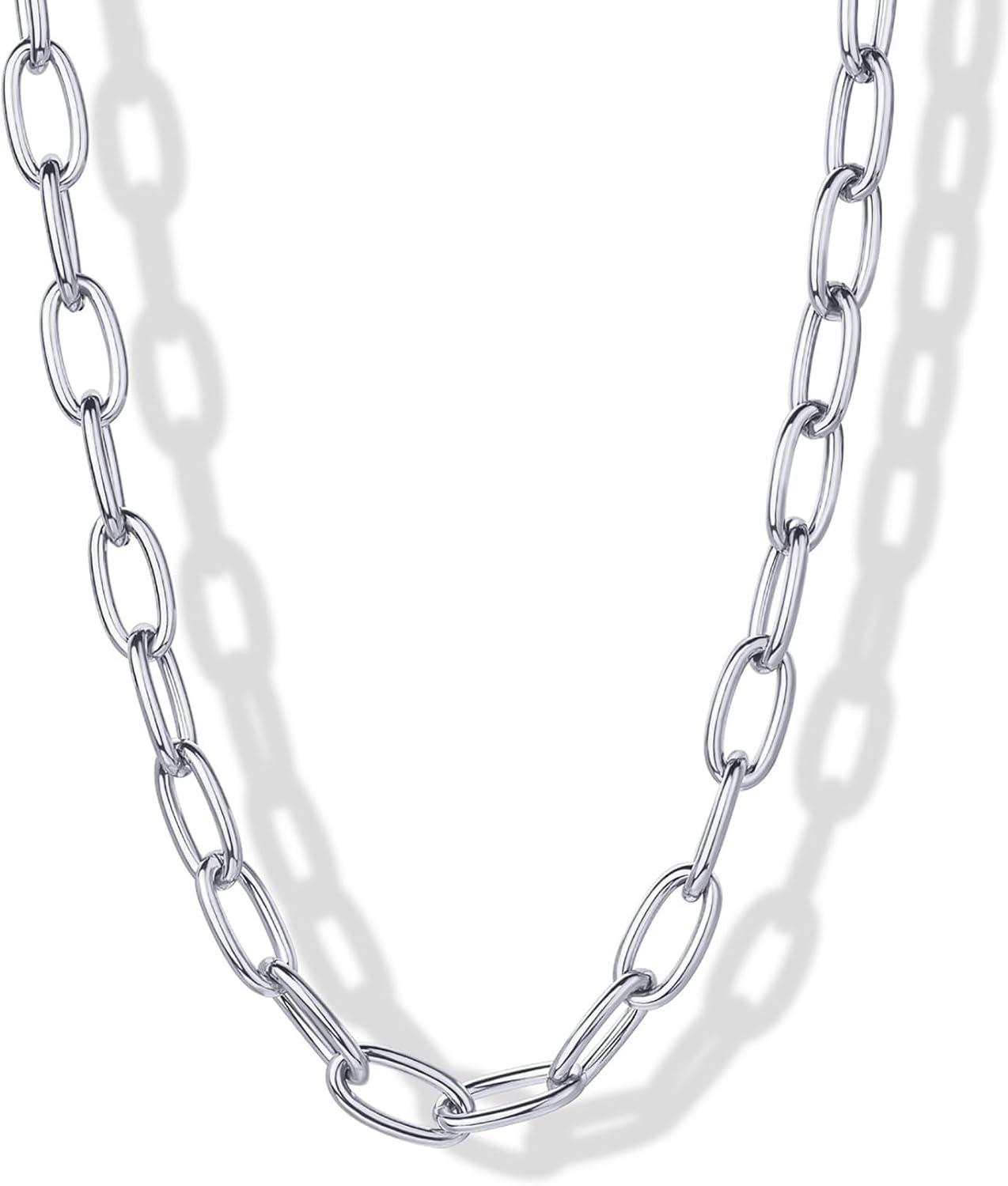 image:imagePAVOI Waterproof Chain Necklace for Women 14K Gold Plated Flat Curb Herringbone Snake Rope Figaro Cuban Link amp Paperclip Necklace Trendy Stainless Steel Chain Fashion JewelryWhite Gold