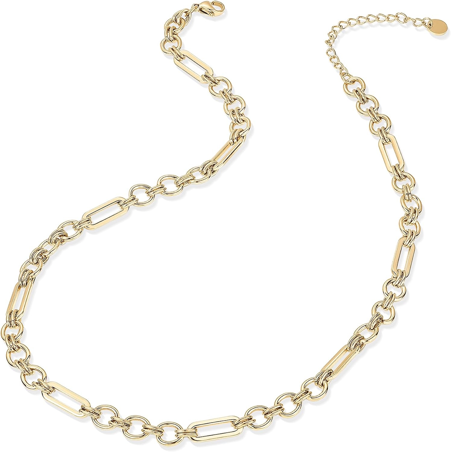 image:imagePAVOI Waterproof Chain Necklace for Women 14K Gold Plated Flat Curb Herringbone Snake Rope Figaro Cuban Link amp Paperclip Necklace Trendy Stainless Steel Chain Fashion JewelryYellow Gold
