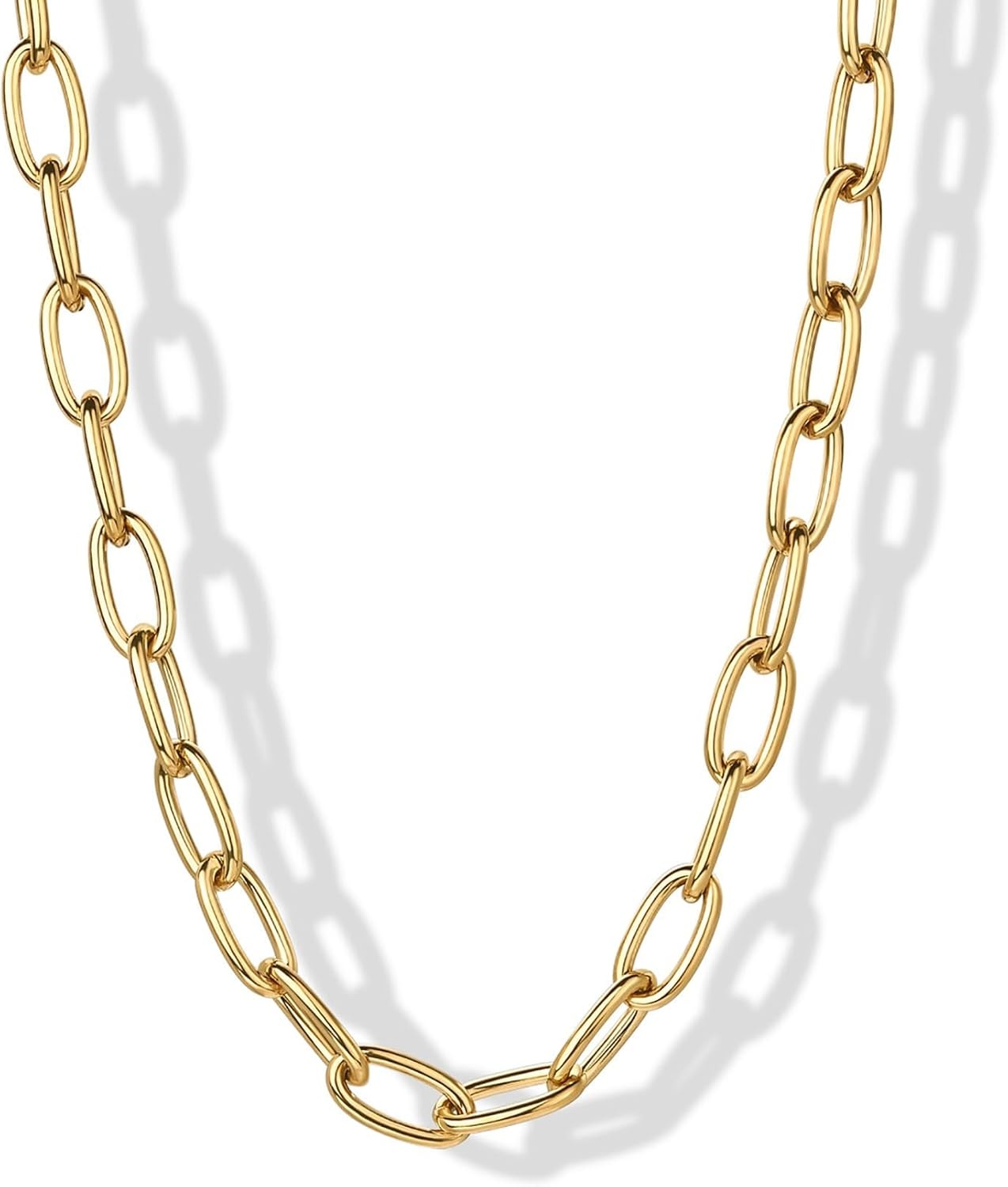 image:imagePAVOI Waterproof Chain Necklace for Women 14K Gold Plated Flat Curb Herringbone Snake Rope Figaro Cuban Link amp Paperclip Necklace Trendy Stainless Steel Chain Fashion JewelryYellow Gold
