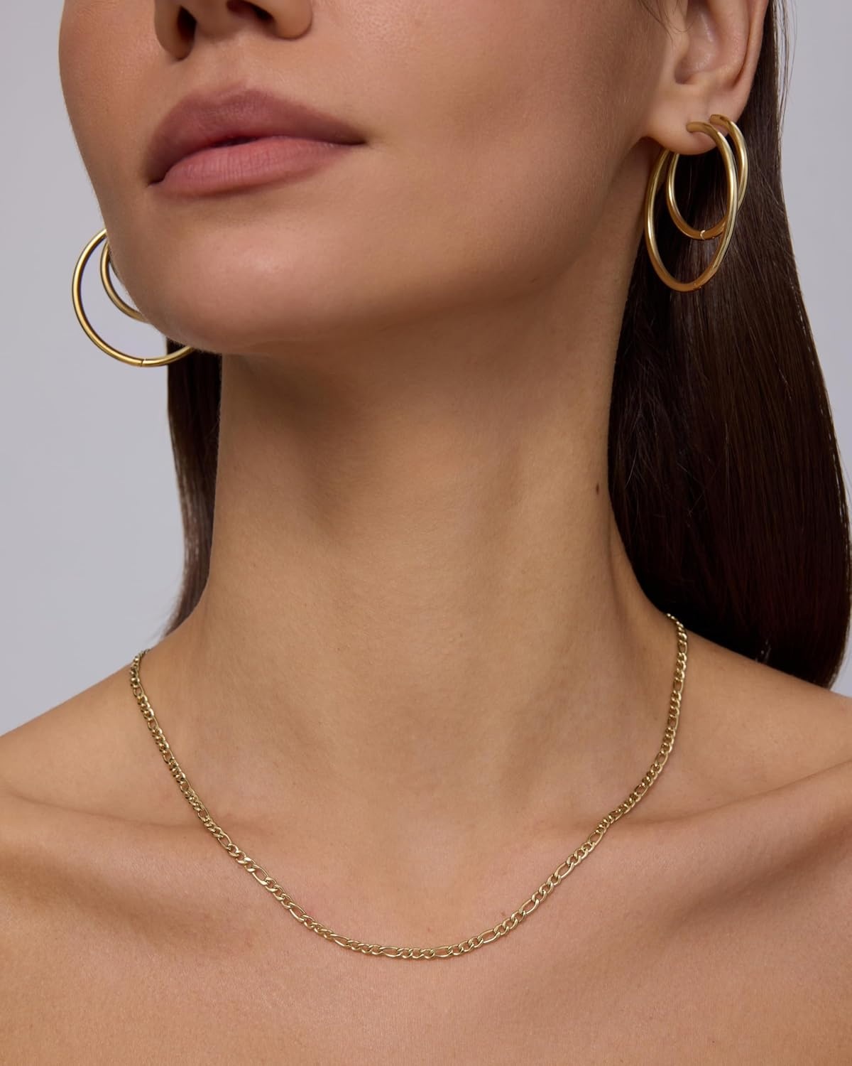 image:imagePAVOI Waterproof Chain Necklace for Women 14K Gold Plated Flat Curb Herringbone Snake Rope Figaro Cuban Link amp Paperclip Necklace Trendy Stainless Steel Chain Fashion JewelryWhite Gold