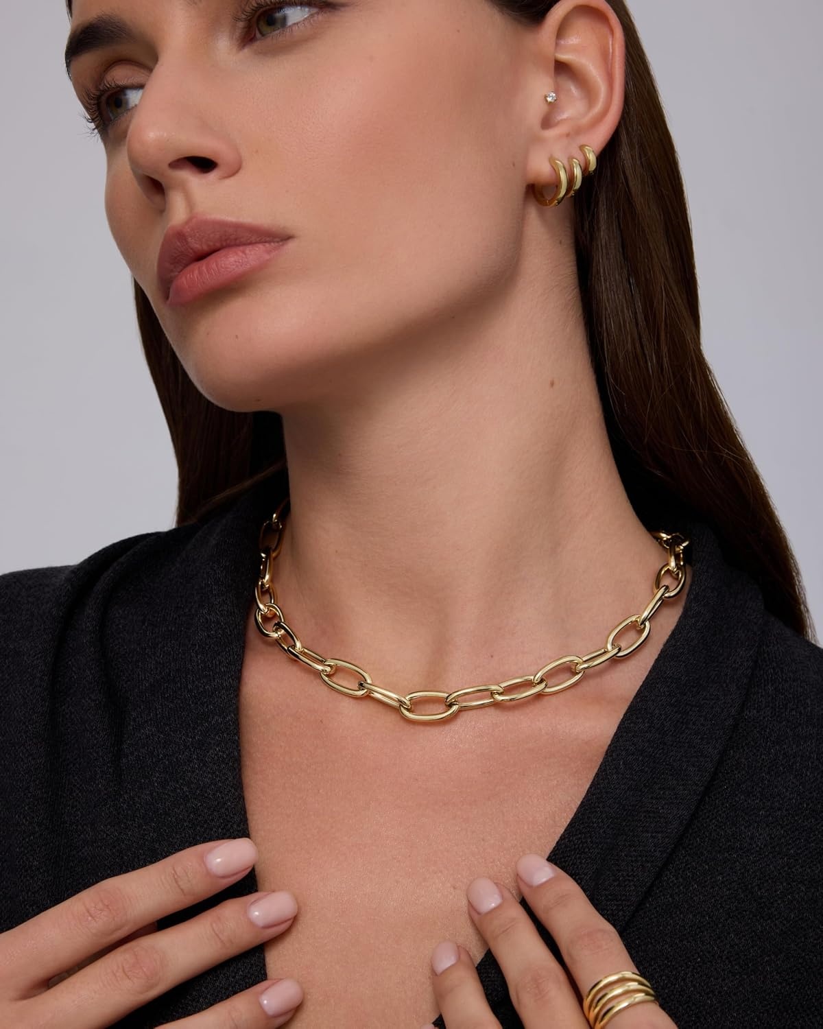 image:imagePAVOI Waterproof Chain Necklace for Women 14K Gold Plated Flat Curb Herringbone Snake Rope Figaro Cuban Link amp Paperclip Necklace Trendy Stainless Steel Chain Fashion JewelryWhite Gold