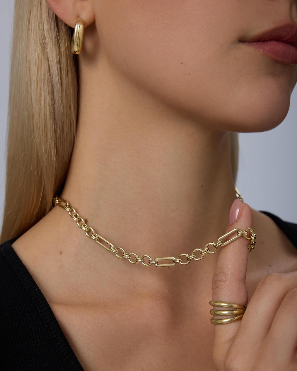 image:imagePAVOI Waterproof Chain Necklace for Women 14K Gold Plated Flat Curb Herringbone Snake Rope Figaro Cuban Link amp Paperclip Necklace Trendy Stainless Steel Chain Fashion JewelryWhite Gold