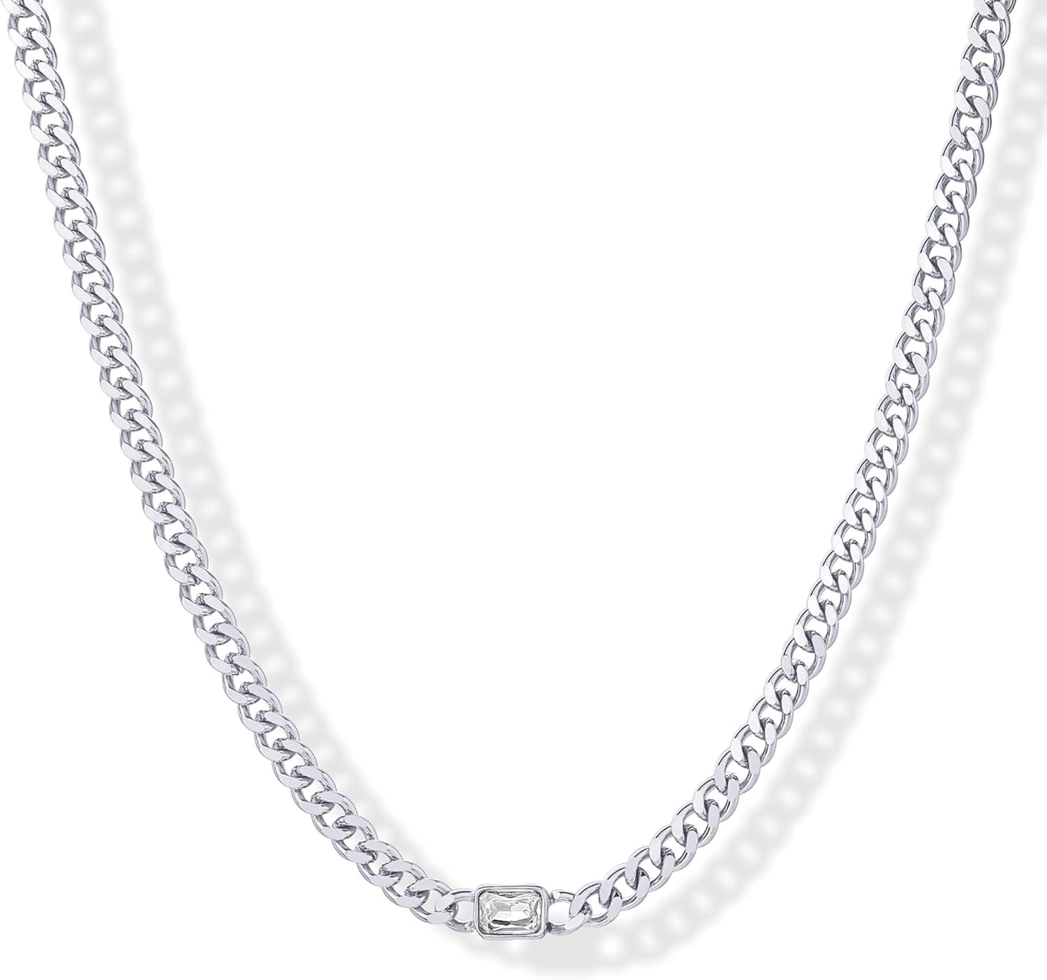 image:imagePAVOI Waterproof Chain Necklace for Women 14K Gold Plated Flat Curb Herringbone Snake Rope Figaro Cuban Link amp Paperclip Necklace Trendy Stainless Steel Chain Fashion JewelryWhite Gold