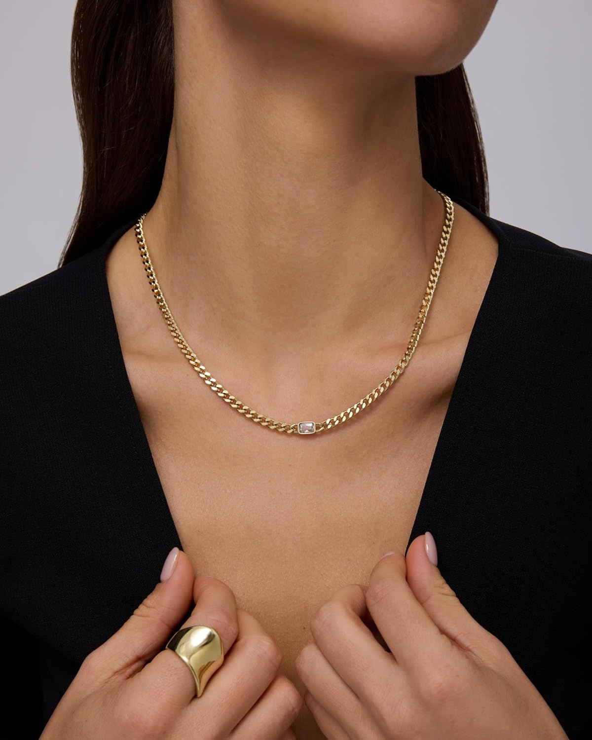 image:imagePAVOI Waterproof Chain Necklace for Women 14K Gold Plated Flat Curb Herringbone Snake Rope Figaro Cuban Link amp Paperclip Necklace Trendy Stainless Steel Chain Fashion JewelryYellow Gold