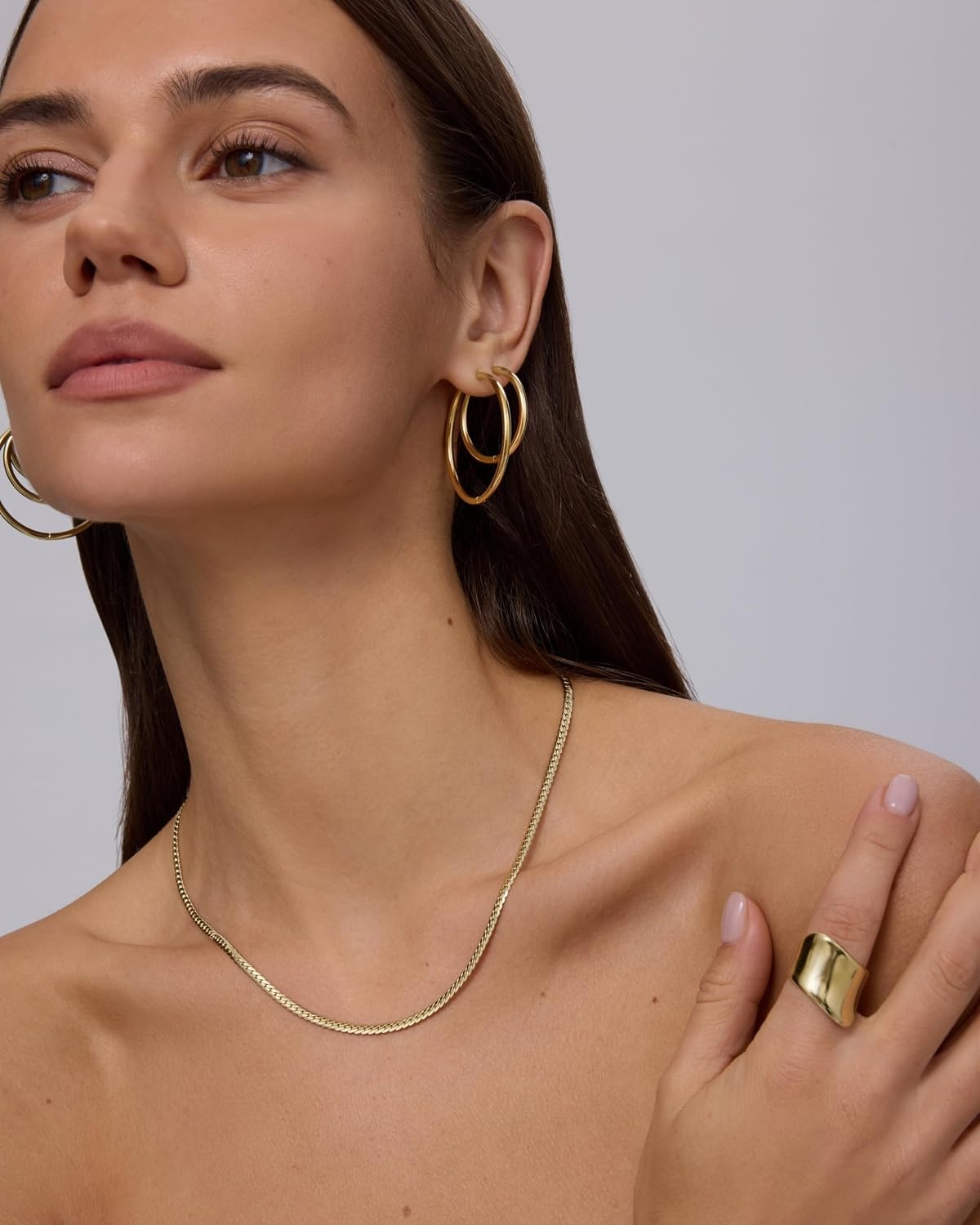 image:imagePAVOI Waterproof Chain Necklace for Women 14K Gold Plated Flat Curb Herringbone Snake Rope Figaro Cuban Link amp Paperclip Necklace Trendy Stainless Steel Chain Fashion JewelryWhite Gold