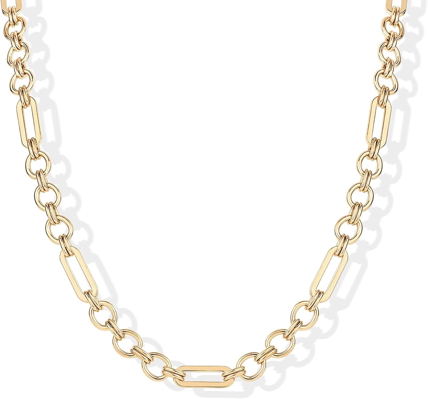 image:imagePAVOI Waterproof Chain Necklace for Women 14K Gold Plated Flat Curb Herringbone Snake Rope Figaro Cuban Link amp Paperclip Necklace Trendy Stainless Steel Chain Fashion JewelryYellow Gold