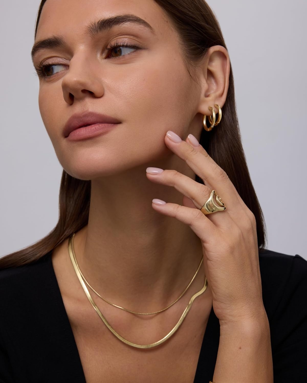 image:imagePAVOI Waterproof Chain Necklace for Women 14K Gold Plated Flat Curb Herringbone Snake Rope Figaro Cuban Link amp Paperclip Necklace Trendy Stainless Steel Chain Fashion JewelryWhite Gold