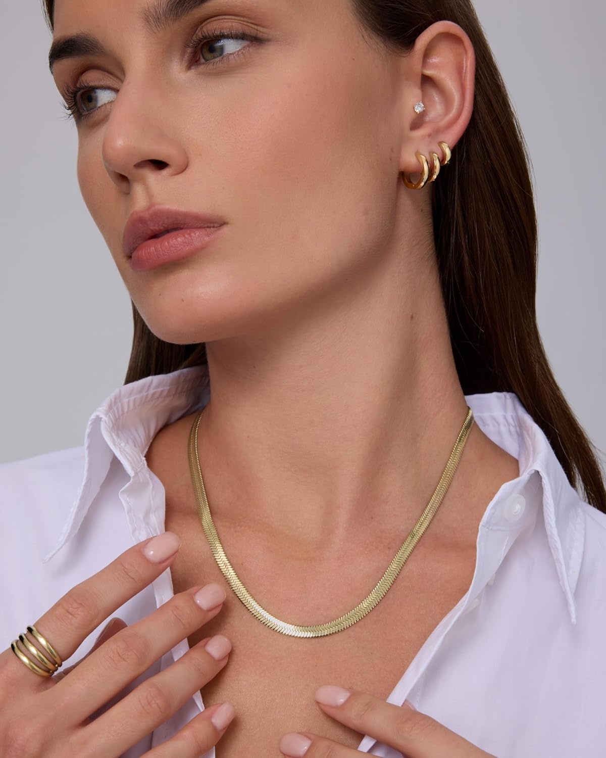 image:imagePAVOI Waterproof Chain Necklace for Women 14K Gold Plated Flat Curb Herringbone Snake Rope Figaro Cuban Link amp Paperclip Necklace Trendy Stainless Steel Chain Fashion JewelryWhite Gold