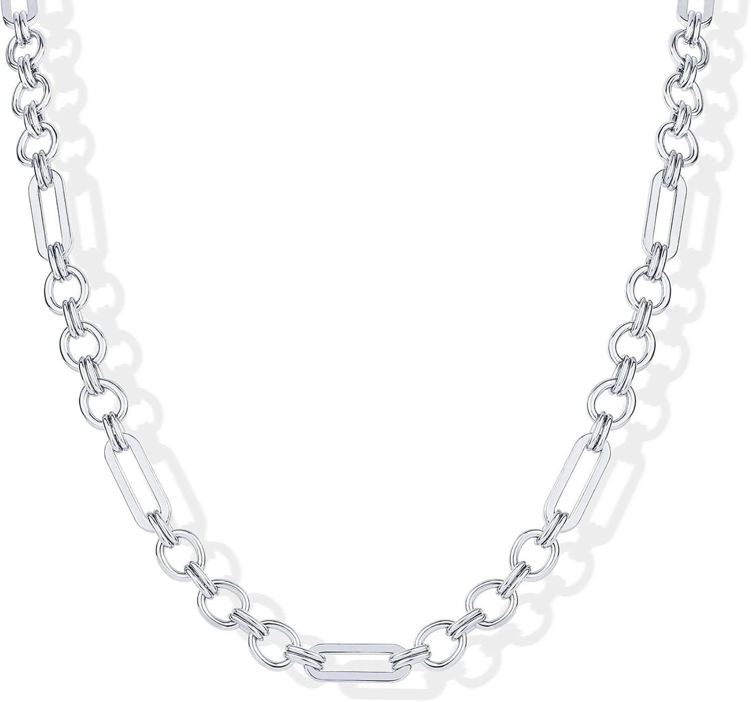 image:imagePAVOI Waterproof Chain Necklace for Women 14K Gold Plated Flat Curb Herringbone Snake Rope Figaro Cuban Link amp Paperclip Necklace Trendy Stainless Steel Chain Fashion JewelryWhite Gold