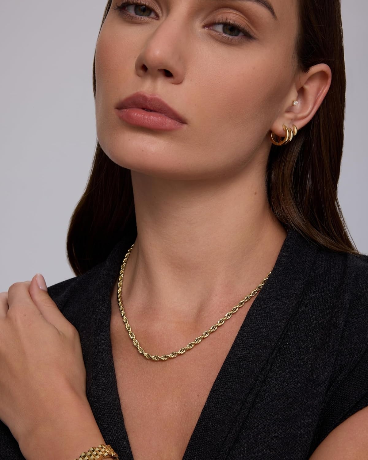 image:imagePAVOI Waterproof Chain Necklace for Women 14K Gold Plated Flat Curb Herringbone Snake Rope Figaro Cuban Link amp Paperclip Necklace Trendy Stainless Steel Chain Fashion JewelryYellow Gold