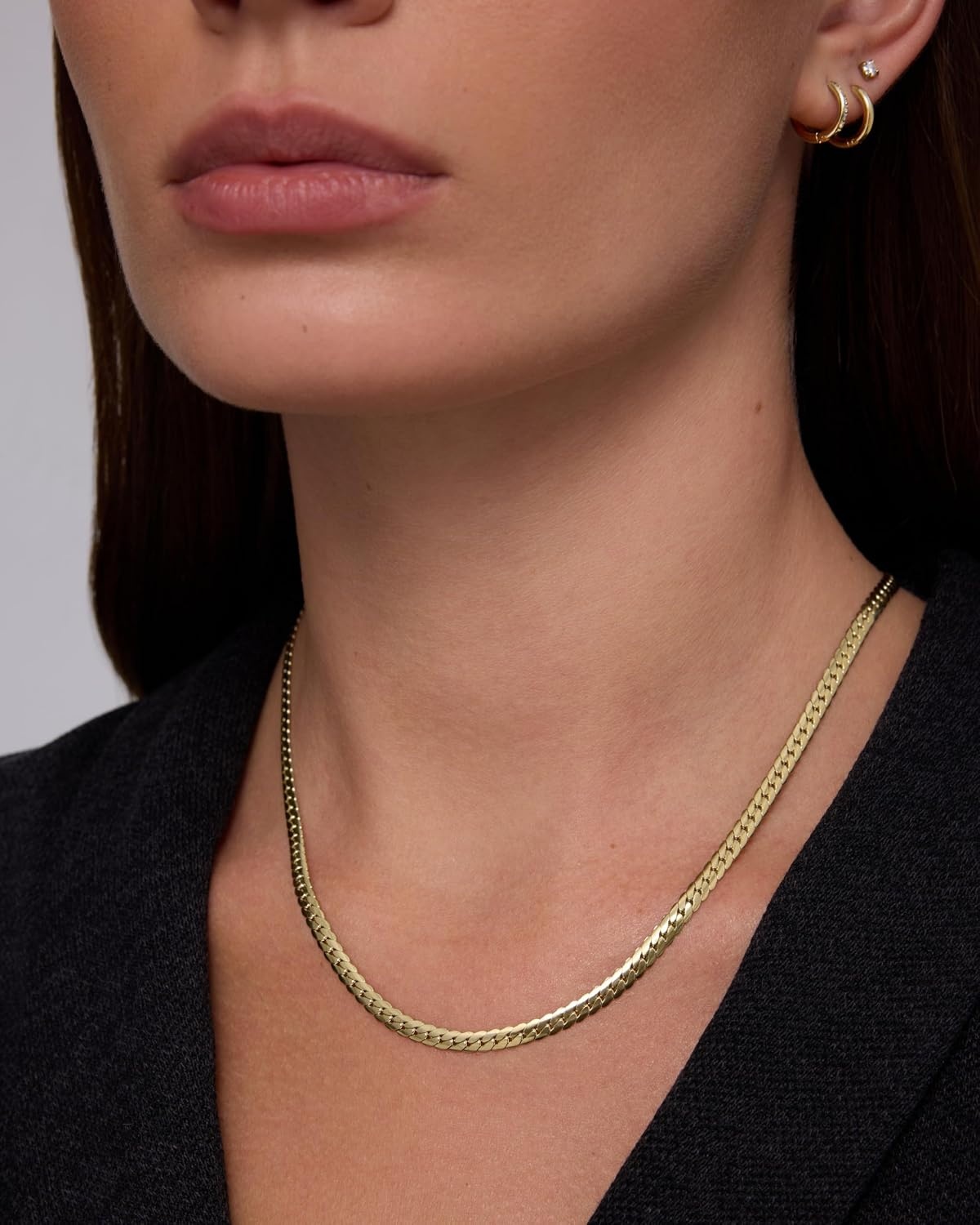 image:imagePAVOI Waterproof Chain Necklace for Women 14K Gold Plated Flat Curb Herringbone Snake Rope Figaro Cuban Link amp Paperclip Necklace Trendy Stainless Steel Chain Fashion JewelryYellow Gold